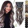 SEGO 55 cm Extension Capelli Clip 4 Fasce Estensioni Clip in Hair Ricci Ondulati Sintetici Posticci Mossi Donna Marrone misto Biondo platino