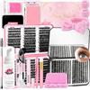 QUKLOGEN Kit di Estensione Delle Ciglia Fluffy fai da 900pcs DIY Individual Lashes con Lash Bond and Seal Rimuovi Ciglia Pinzette Shampoo Ciglia Doccia Fascia Pulizia Pennello Ciglia Mini Applicatore