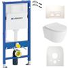 Lavita Duofix Basic Elemento a parete + WC a scarico profondo Praia Bianco senza bordo + Sedile WC + Pannello di comando Pulsante bianco Set completo Cassetta di scarico da incasso WC Set completo WC