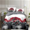 THL Set completo di biancheria da letto, 3 pezzi, con stampa floreale 3D, copripiumino e lenzuolo con angoli e federe (fiore nero grigio 347, singolo)