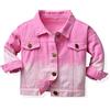 Mjjsk Giacca di jeans alla moda per ragazze a maniche lunghe con gradiente giacche di jeans per bambini alla moda autunno primavera cappotto casual per bambini capispalla, Rosa acceso, 3-4 Anni