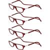 TBOC Occhiali da Vista Lettura [Pack 4 Unità] Montatura Bordeaux +1.00 Diottrie Regolabili Pieghevoli Chiusura Clip Magnetici Vicino Donna Uomo Stanghette Appendere Collo