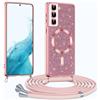 Phoona Glitter Cover per Samsung Galaxy S22 Plus/ S22 + 6,6 con Cordino, Antiurto Silicone Protezione, Compatibile con MagSafe Cover con Cordino, Anti Graffi, Non Ingiallente, Rosa