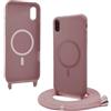 Bigcousin Magnetica Cover con Cordino per iPhone XR,[Compatibile con MagSafe], Cover in Silicone, Regolabile Cordino da Collo Nylon Catena Collana Tracolla,Rosa Gold