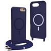 YFSYLL Magnetica Cover per iPhone 8 Plus / 7 Plus con Cordino,Compatibile con MagSafe,Silicone Case con Regolabile Cordino da Collo Nylon Catena Collana Tracolla - Blu