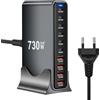 DeBangsi 730W Caricatore Multiplo, alimentatore USB C Multiplo,10 porte GaN3 con 6USB-C + 4USB-A, Caricatore Multi-Dispositivo Per Laptop, MacBook, iPad, iPhone 16/15/14/Samsung S25/S24 Ultra