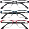 kollyseek 3 Pack Occhiali Da Lettura Confezione da per uomo e Donna Anti Luce Blu unisex, vintage Grigio, nero, blu (+2.5, Nero Blu Rosso)