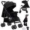 MoLi Ultraleggero Passeggino di Soli 4,6 kg, Carrozzina per Neonati Fino a 15 kg, Passeggino da Viaggio con Posizione Sdraiata Regolabile, Passeggino Compatto Portatile Pieghevole (A8 Black)