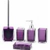 TUANYO Set completo di accessori da bagno in resina/acrilico viola, dispenser per lozione/sapone, portasapone, portaspazzolino, bicchiere, scopino e supporto, decorazione moderna per il bagno e set