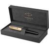 Parker 51 stilografica | Corpo nero deluxe con finiture in oro | Pennino sottile in oro 18 ct con cartuccia di inchiostro nero | Confezione regalo