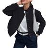 EOICIOI Bomber Donna Autunno Inverno Giacca Corta Nero Marrone Khaki Varsity Giacca Cappotto, nero, Large