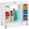 Relaxdays Mobile Sottolavabo, Armadietto Bagno con 1 Anta, 53,5x60x32 cm, 7 Scomparti & Apertura per Sifone, Bianco, 1 pz