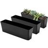 GREANER 3 fioriere rettangolari nere con fori di drenaggio e vassoi, per piante grasse, davanzale, giardino, balcone, interni, esterni (GRFBA361063_3x)