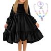 MZSYLK Vestito per Ragazze in Velluto Vintage Manica Lunga per Bambini Vestito di Natale Abito da Principessa Regalo per Festa di Compleanno