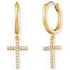 Engelsrufer Orecchini a cerchio da donna con croce in argento sterling placcato oro, con 32 zirconi bianchi, chiusura a clip, senza nichel, 1 Paar, Argento sterling, Zirconia cubica