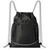 Amazon Basics Sacca Sportiva con Coulisse e Tasche per Bottiglie, Zaino Sportivo Resistente per Palestra, Scuola e Viaggio, Nero