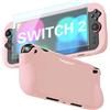 Teyomi Custodia protettiva in silicone compatibile con Nintendo Switch 2, Cover antiurto per Nintendo Switch 2 con pellicola protettiva in vetro temperato, custodia ergonomica per Switch 2 (Rosa)