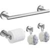 Hoomtaook Porta Asciugamani Bagno 4 Pezzi, Accessori Bagno da Parete, Set di Accessori Acciaio Inossidabile, Portasciugamani da 30cm, Porta Carta Igienica, 2 Ganci per Accappatoio, Nichel Spazzolato