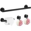 Hoomtaook Porta Asciugamani Bagno 4 Pezzi, Accessori Bagno da Parete, Set di Accessori Acciaio Inossidabile, Portasciugamani da 40cm, Porta Carta Igienica, 2 Ganci per Accappatoio, Nero