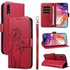 Bravoday Cover per Samsung Galaxy A70, Custodia in PU Pelle Portafoglio Flip Schede con Slot per Carte, Magnetica Antiurto Cover per Galaxy A70, Rosso