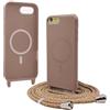 Bigcousin Magnetica Cover con Cordino per iPhone 8 Plus/7 Plus,[Compatibile con MagSafe], Cover in Silicone, Regolabile Cordino da Collo Nylon Catena Collana Tracolla,Marrone