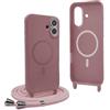 YFSYLL Magnetica Cover per iPhone 16 Plus con Cordino,Compatibile con MagSafe,Silicone Case con Regolabile Cordino da Collo Nylon Catena Collana Tracolla - Rosa Gold