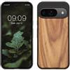 kwmobile Custodia Compatibile con Google Pixel 9 / Pixel 9 PRO Cover - Protezione in Legno per Smartphone - Back Case con Bumper in Silicone TPU - Marrone Vintage/Marrone Legno di Acacia