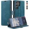 Phernykas Custodia Portafoglio Libro RFID per Samsung Galaxy S24 Ultra 5G | Flip Book Cover in pelle PU, Porta Carte, Protezione Astuccio, Telefono Libretto Case per S24 Ultra, Blu-verde