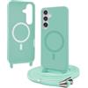 Bigcousin Magnetica Cover con Cordino per Samsung Galaxy S24 Plus,[Compatibile con MagSafe], Cover in Silicone, Regolabile Cordino da Collo Nylon Catena Collana Tracolla,Verde menta