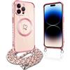 Pnakqil per Magnetica Cover per iPhone 14 Pro Max con Cordino, Ultra Sottile Cuore Silicone Custodia con Laccio Tracolla, Elettrolitico TPU Case con Collana per iPhone 14Pro Max 6.7 Pollic, Rosa