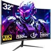 Gawfolk - Monitor da gioco curvo da 32, QHD, schermo per PC, 2K (2560 x 1440p), 144 Hz, con AMD FreeSync, anti-sfarfallio, 2 HDMI 2.0, DP 1.4, 1800R, ultra-sottile, senza cornice