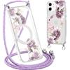 Xylota Magnetica Cover con Cordino per iPhone 12/12 Pro 6,1 Compatibile con MagSafe, Aesthetic Motivo Disegni Trasparente Custodia, Protettiva Case con Laccio Tracolla per iPhone 12 Pro, Fiori 02