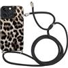 Xylota Cover per iPhone 15 Pro Max 6,7'' con Cordino, Aesthetic Disegni Custodia con Regolabile Tracolla Laccio Collana Case, Silicone Bumper Protettiva Custodie per iPhone 15 Pro Max, leopardata 03