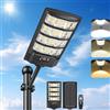 PEAKRO Lampione Solare Led Esterno, 6000K Bianca e 3000K Calda Faro Stradale Esterno Impermeabile con Pannello Solare e Sensore di Movimento, Lampioni da Giardino con Telecomando per Strada Parcheggio