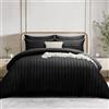 Simply Amelia Set copripiumino super king size, a righe, in raso, con federe, ultra morbido, ipoallergenico (nero, 220 x 260 cm)