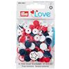 PrymLove, Bottoni a Pressione, Senza Bisogno di Essere cuciti, in plastica, a Forma di Stella, Colori Assortiti: Rosso, Bianco e Blu Marino, 12,4 mm, 30 Pezzi