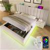 HOXINBLY Letto Matrimoniale con Contenitore 160x200 cm con App Control LED e USB,Letto una piazza e mezza con Testiera e Vano Portaoggetti,Letto Contenitore con rete a doghe,Struttura Letto Matrimoniale Beige