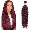 Heiowuio Brazilian Remy Hair Bundles Human Hair Extension #99j Burgundy Red Water Wave Unprocessed capelli umani Tissage Brazilianne Real Human Hair 100g/Bundles 12 Inch