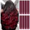 ELNX 10 extension per capelli rossi, 55 cm, con clip, lisce, lunghe, sintetiche, per bambine, donne, feste (rosso scuro)