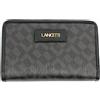 LANCETTI Portafoglio Donna, 18 Slot, Pelle Sintetica Stampata, Logo Metallico Oro, Portamonete Doppio Scomparto con Zip, Dimensioni 15,5x9,5x3,5 cm Linea Rosanna Art. 517-71 (FUMO RIFINITO NERO)