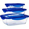 Pyrex Cook & Go - Set di misure diverse (3 pezzi rettangolari), speciale da portare con coperchio ermetico e impermeabile, adatto per forno, microonde e lavastoviglie