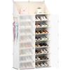 HOMCENT Scarpiera con ante espandibile per 16-32 paia di scarpe, pantofole, portascarpe in plastica per corridoio, camera da letto, ingresso, 2 x 8 piani, bianco