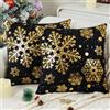 Jayusaror Cuscini Natalizi per Divano 50 x 50 cm Copricuscini Natalizi Nero Con Fiocco di Neve Dorato Set di 2 Federe Natalizie per Divano Cuscini in Velluto Decorazioni per il Soggiorno, Divano, Inverno