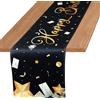 THKO Runner da tavola per compleanno, nero, oro, 33 x 183 cm, tovaglia per compleanno, festa, elegante decorazione da tavolo con accenti dorati, per decorazioni festive, anniversari, feste, decorazione