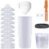 HOEXSPRAY Set di bicchieri usa e getta, 600 ml, per pistole a spruzzo a colori HVLP e LVLP con 10 bicchieri e coperchi, 1 tazza rigida con 2 anelli di supporto e 10 imbuti di carta (600ML-10 pezzi)