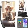 PHINIENLAND Cover per Samsung Galaxy A55 5G custodia portafoglio Gatto | 3 scomparti carte, 1 tasca banconote, Chiusura magnetica, Supporto, Pelle PU flip cover per Samsung A55 5G