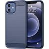owlhold Cover per iPhone 12 Mini, Custodia Spazzolata e Fibra di Carbonio Morbido Silicone TPU Slim Fit Case, Antiurto, Antigraffio, Antiscivolo, Protezione Grado Militare, Blu