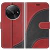 BoxTii Cover per Xiaomi Redmi A3, Custodia in PU Pelle Portafoglio, Magnetica Flip Cover a Libro con Slot per Schede per Xiaomi Redmi A3, Rosso