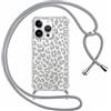 ZhuoFan Custodia con Cordino per iPhone 13 Pro Max 6,7, Trasparente Aesthetic Modello Leopardo Disegni Cover con Collana Grigio Antiurto Case Regolabile Cellulare Girocollo per Femmina, 04