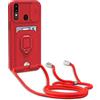 Dllatui Cover Compatibile con Samsung Galaxy A20/A30, Cover con Cordino Tracolla, Slidable Fotocamera Protezione Custodia,Supporto,Slot Schede, Silicone Case (Rosso)